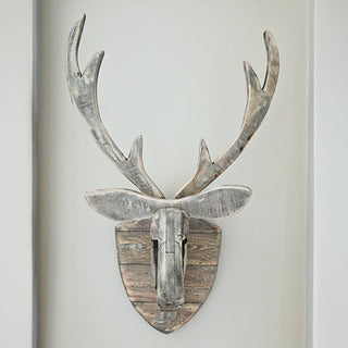 Handcrafted wooden deer head wall mount display