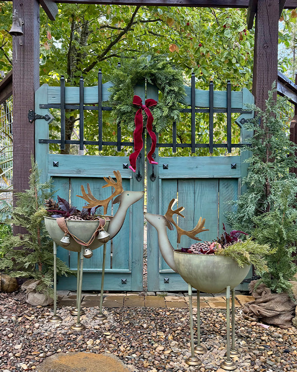 Outdoor Reindeer Planter Bowl Stands, Set of 2