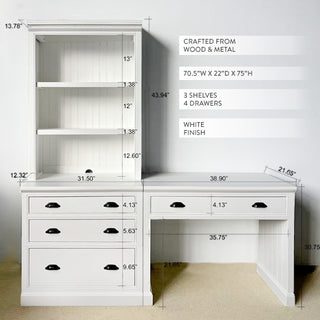 74 Inch Multi-Function Writing Desk with Bookcase File Cabinet
