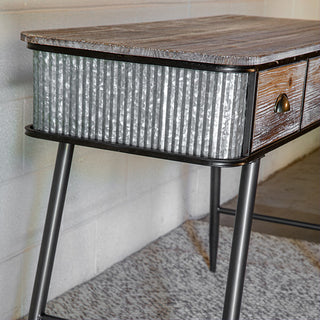 Rustic Wood and Metal Desk with Collapsible Chair Set