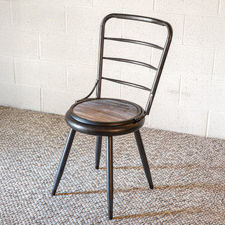 Rustic Wood and Metal Desk with Collapsible Chair Set