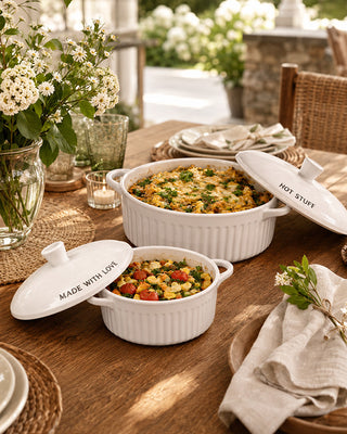 White Stoneware Casserole Dish Set with Lids - Hot Stuff Made With Love