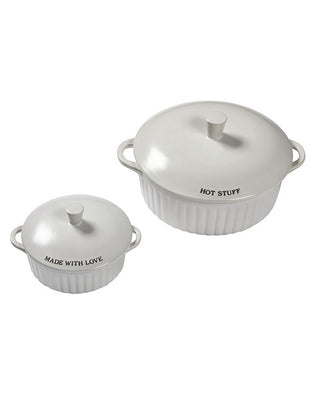 White Stoneware Casserole Dish Set with Lids - Hot Stuff Made With Love