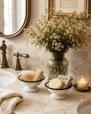 Black Trim Pedestal Dish, Set of 2