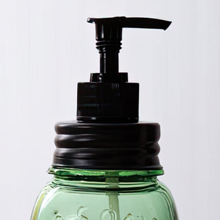 Black pump top mason jar soap dispenser detail