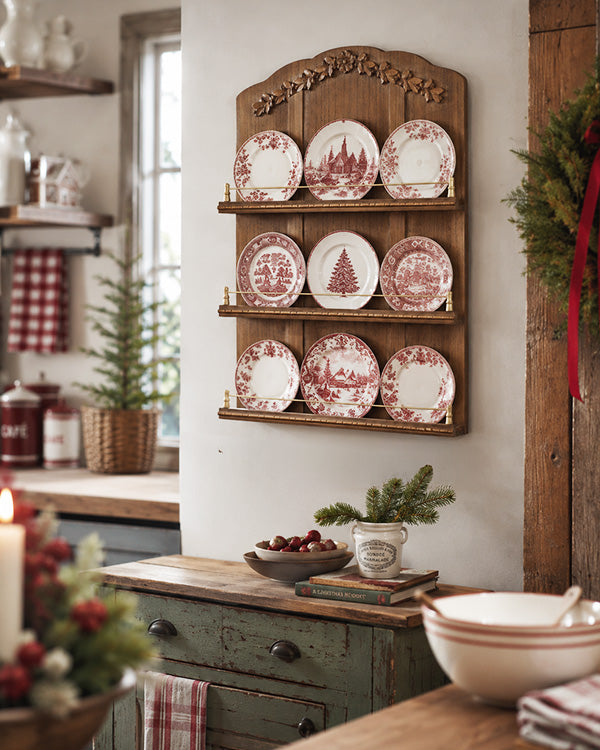Wooden Card and Dish Display Stand 34 Inch Freestanding Farmhouse Organizer