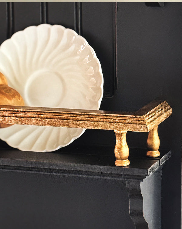 Black Farmhouse Wall Plate Display Shelf with Gold Accents | 3-Tier Beadboard Wall Shelf