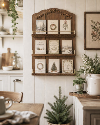 Wooden Card and Dish Display Stand 34 Inch Freestanding Farmhouse Organizer