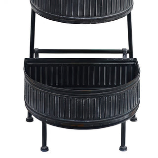 Vintage style ribbed metal tiered basket stand for produce flowers towels