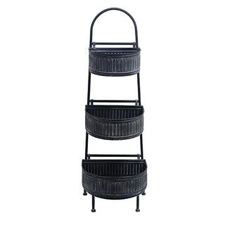 Distressed black metal 3-tier floor standing basket organizer