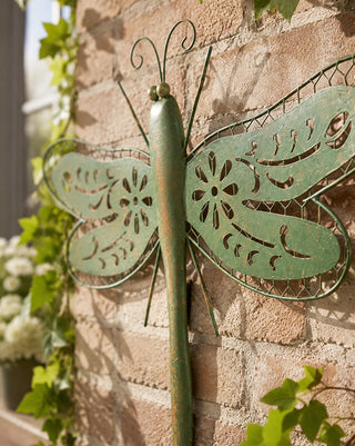 20 Inch Distressed Green Copper Finish Wall Dragonfly