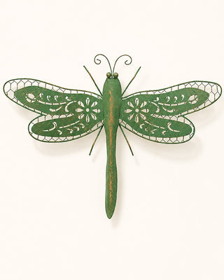20 Inch Distressed Green Copper Finish Wall Dragonfly