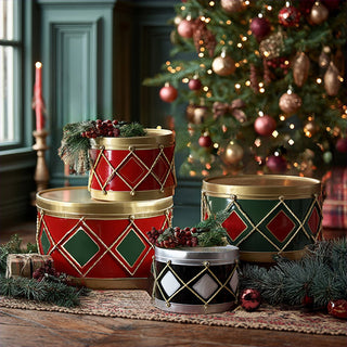 Festive Harlequin Drum Christmas Containers, Set of Four