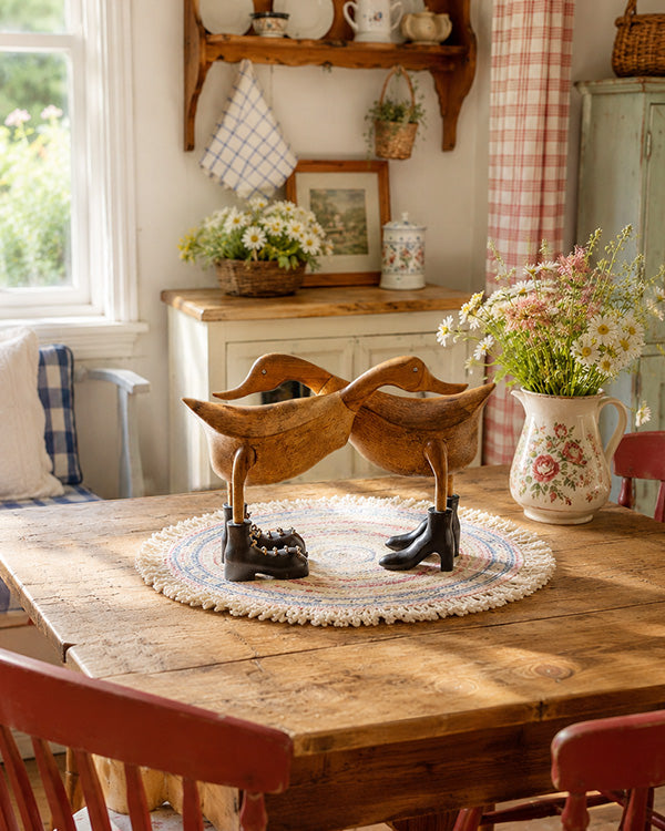 Hand-Carved Wooden Hugging Ducks Sculpture Set of 2
