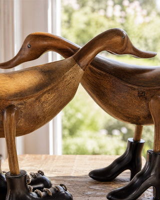 Hand-Carved Wooden Hugging Ducks Sculpture Set of 2