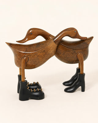 Hand-Carved Wooden Hugging Ducks Sculpture Set of 2