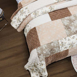 DaDa Bedding Dusty Rose Taupe Beige Brown Floral Cottage Patchwork Quilted Bedspread Set 