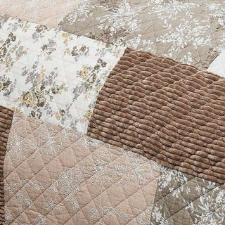 DaDa Bedding Dusty Rose Taupe Beige Brown Floral Cottage Patchwork Quilted Bedspread Set 