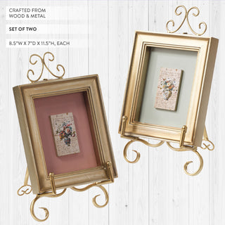 Decorative gold frames set wood metal tabletop display
