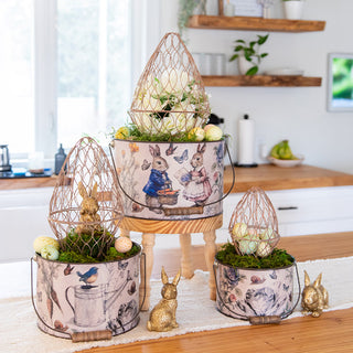Nested Distressed Copper Metal Wire Egg Cage, Set of Three