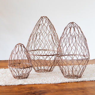 Nested Distressed Copper Metal Wire Egg Cage, Set of Three