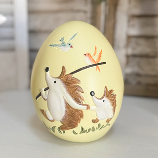 Yellow hedgehog Easter egg figurine spring decor