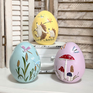 Hand-painted Easter egg set spring shelf decor

