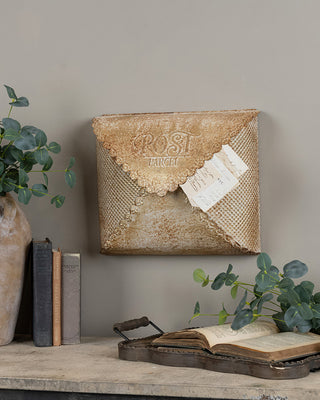 Vintage Gold Post Wall Envelope Organizer Metal Mail Holder