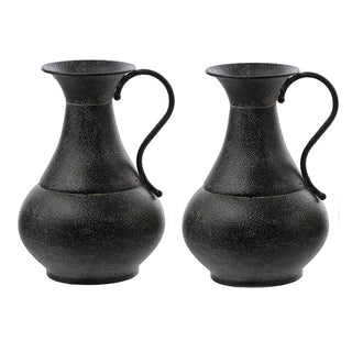 Set of two large black rustic iron ewers