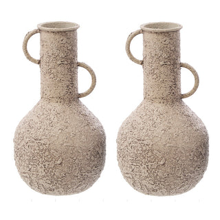Set of two cream textured rustic ewer vases