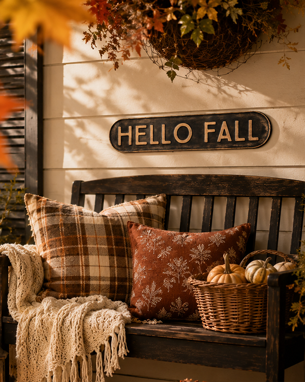 Rustic Farmhouse Metal Hello Fall Wall Sign with Sawtooth Hangers