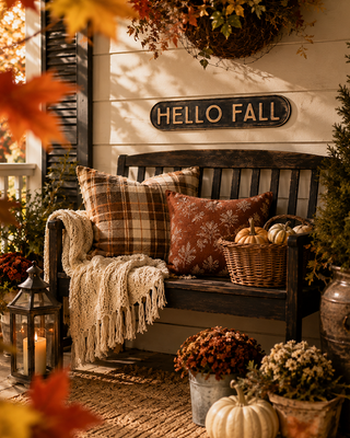 Rustic Farmhouse Metal Hello Fall Wall Sign with Sawtooth Hangers