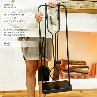 Black Iron Fireplace Tool Set with Shovel Brush Tongs