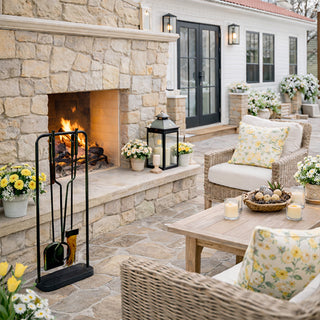 Black Iron Fireplace Tool Set with Shovel Brush Tongs