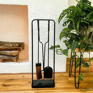 Black Iron Fireplace Tool Set with Shovel Brush Tongs