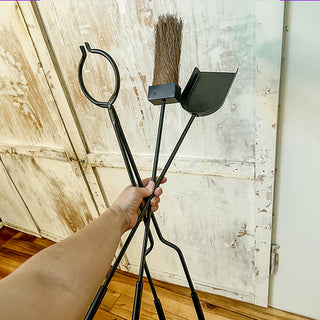 Black Iron Fireplace Tool Set with Shovel Brush Tongs