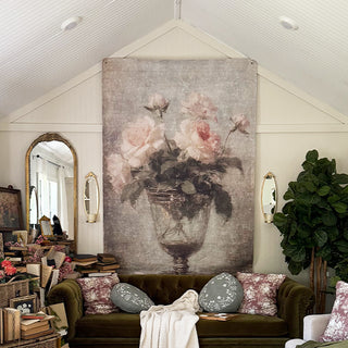 Oversized Light Pink Roses in Vases Paper Wall Tapestry