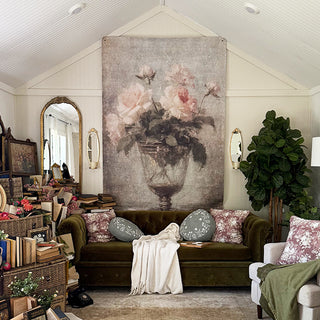 Oversized Light Pink Roses in Vases Paper Wall Tapestry