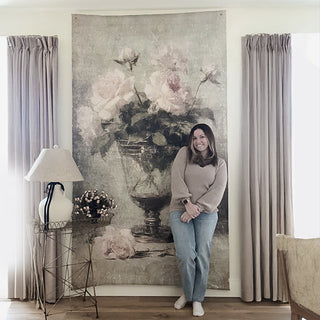 Oversized Light Pink Roses in Vases Paper Wall Tapestry