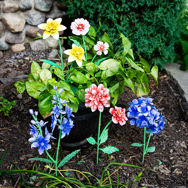 Outdoor/Indoor Freestanding Metal Flowers, Set of Five | Celebrate