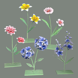 Outdoor Freestanding Metal Flowers, Set of Five