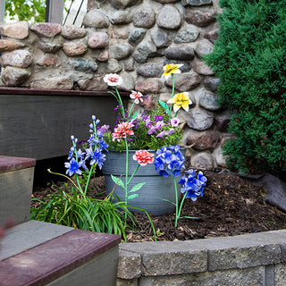 Outdoor Freestanding Metal Flowers, Set of Five