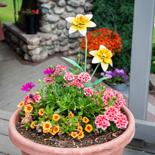 Outdoor Freestanding Metal Flowers, Set of Five