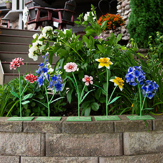 Outdoor Freestanding Metal Flowers, Set of Five