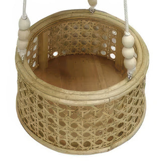 Two-Tier Hanging Rattan Basket Planter with Wood Bead Accents