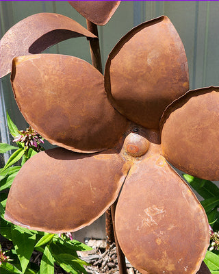 HUGE Rusted Patina Metal Flower Garden Stakes, Set of 2