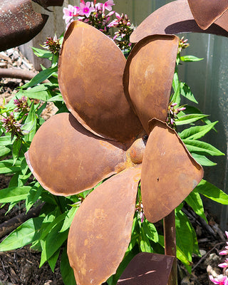 HUGE Rusted Patina Metal Flower Garden Stakes, Set of 2