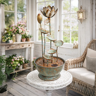 Rustic metal lotus fountain indoor garden decor