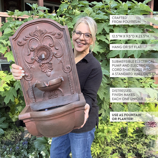 hanging fountain planter wall-hanging-outdoor-fountain