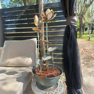 Tall metal lotus fountain outdoor patio decor